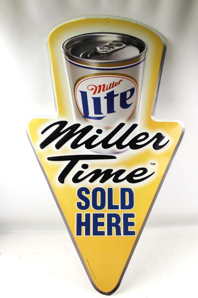 Miller Time Beer Advertising Metal Sign: Miller Lite Miller Time Sold Here Beer Advertising Metal Sign . Measures about 36" x 21"