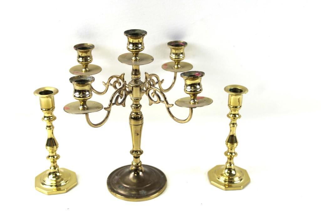 Pair of Brass Baldwin Candlesticks and a Brass (1 of 3)