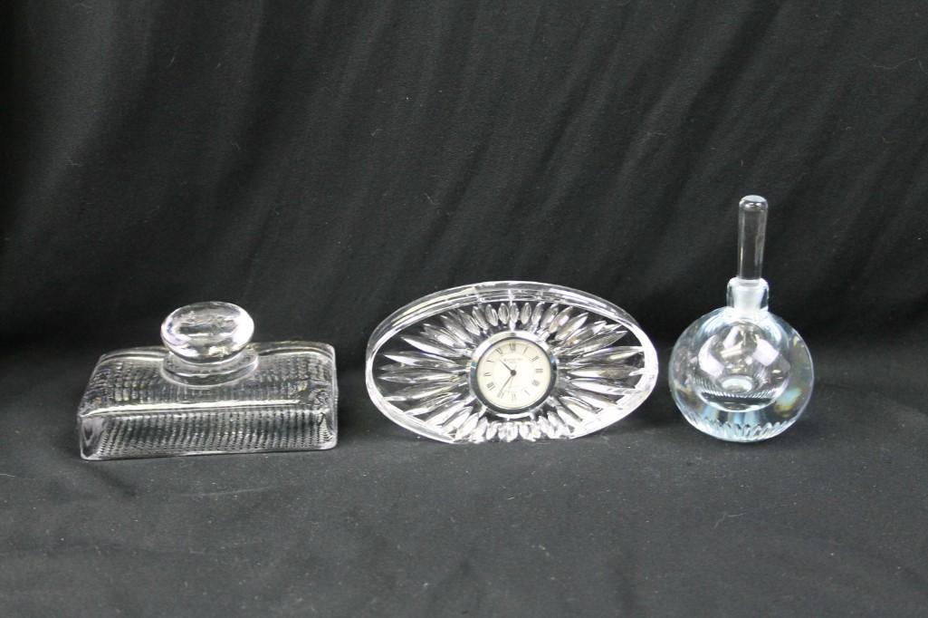 Lot of 3 Crystal Pieces: Lot of 3 Crystal Pieces The clock is labeled Waterford