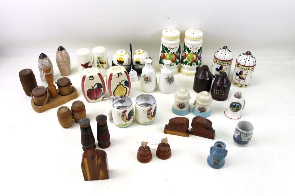 Lot of Salt and Pepper Shakers and Toothpick Holders: Collection of pairs of salt and pepper shakers and come toothpick holders