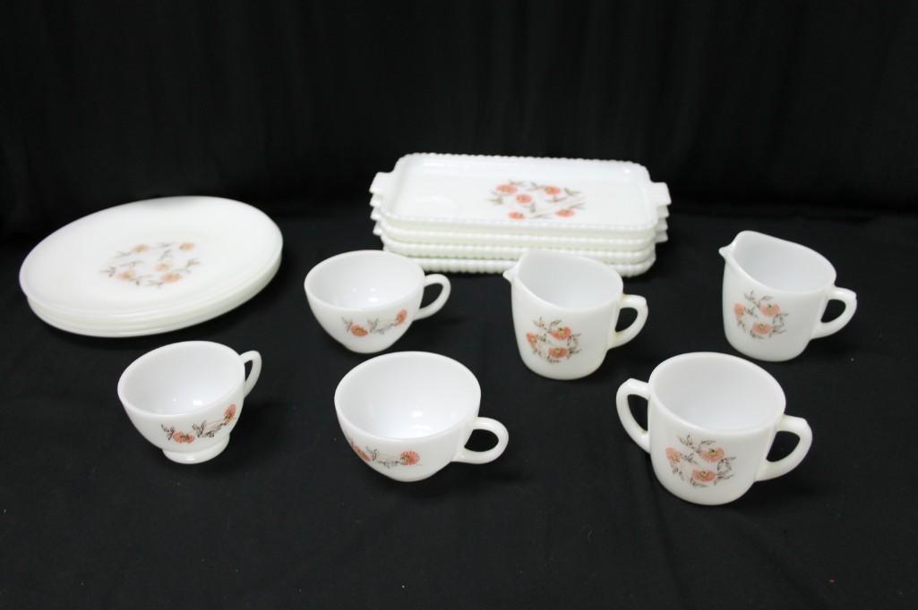 Vintage Fire King Fleurette Dishes: Vintage Fire King Fleurette Dishes including shack trays , cups , and more