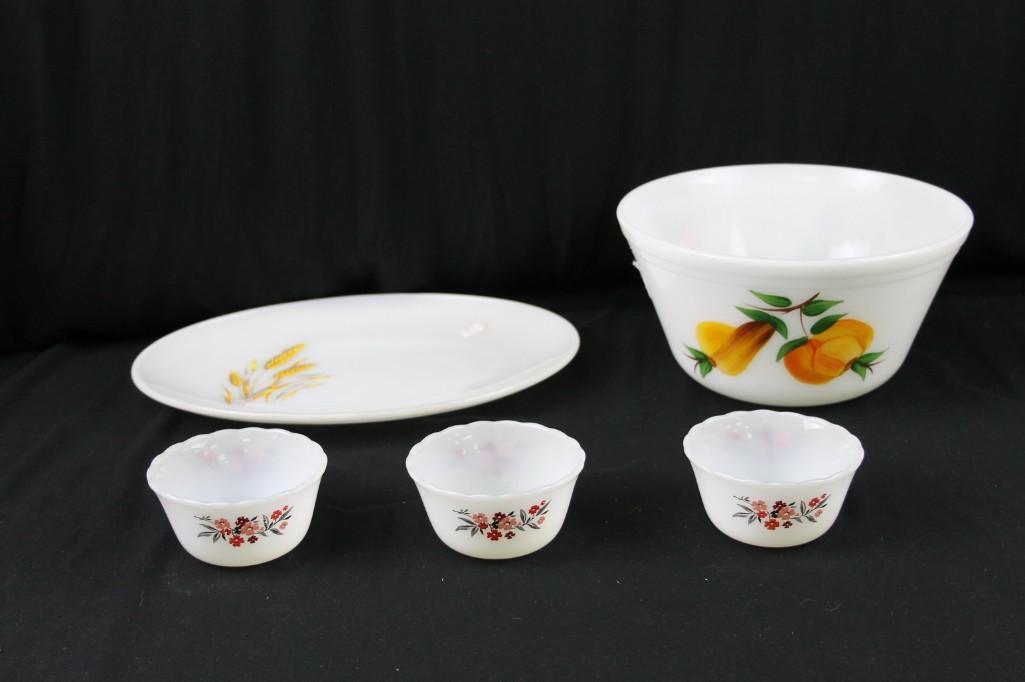 Lot of Fire King incl Gay Fad Fruit Pattern, Primrose ,: Lot of Fire King incl Gay Fad Fruit Pattern bowl, Primrose Custard Cups , Wheat Pattern Plate or Platter