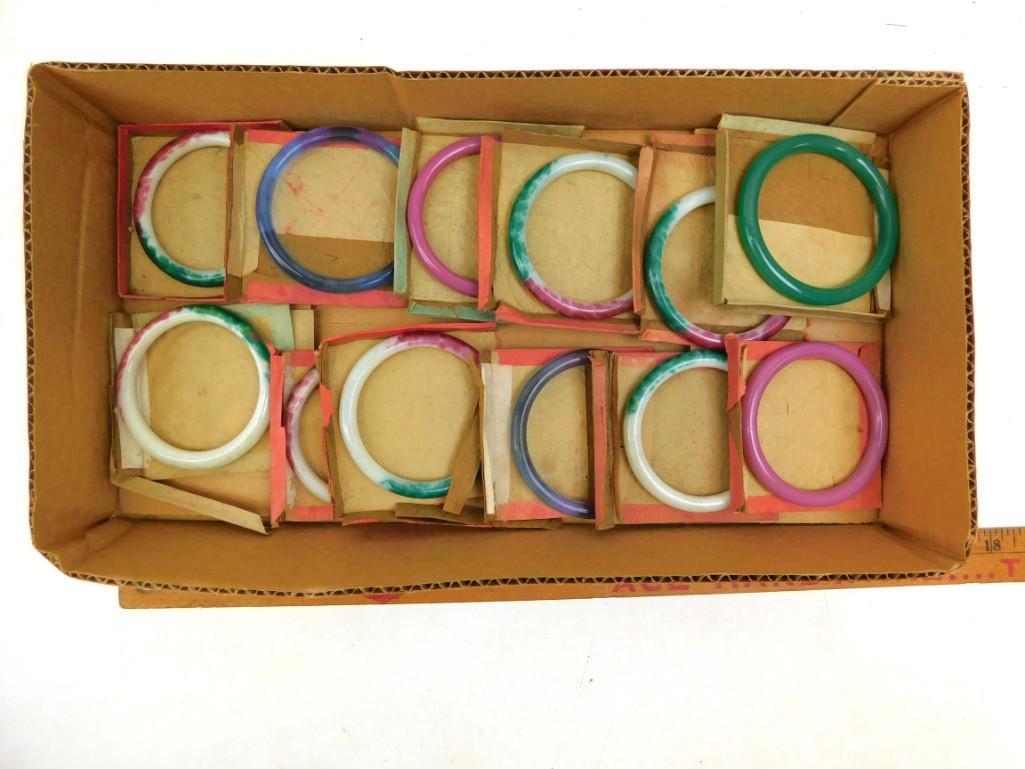 Lot of 12 Vintage Peking Glass Bangle Bracelets incl: Lot of 12 Vintage Peking Glass Bangle Bracelets including pink, blue, green, and a multi colored green-red-off-white . Various sizes