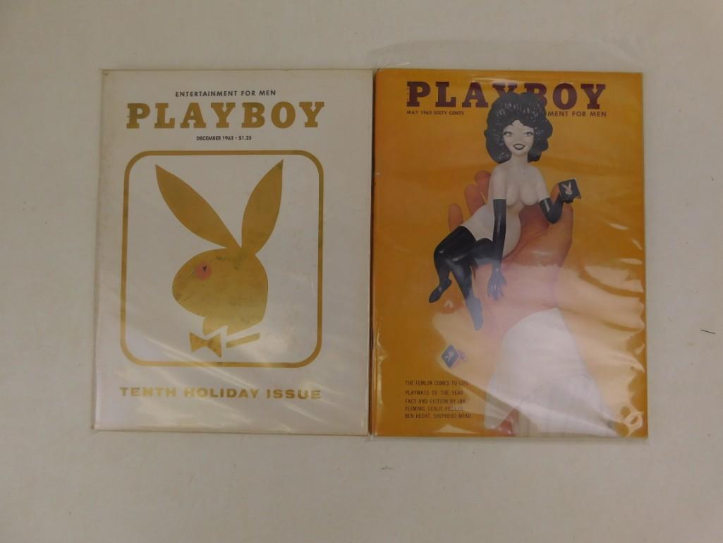 Lot of 2 Playboy Magazines from 1963: Lot of 2 Playboy Magazines from 1963 Includes the 10th Holiday Issue December and also May