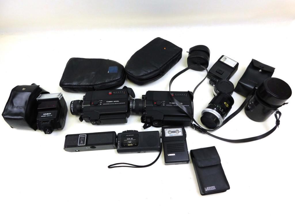 Electronics Lot including Super 8 Mini Cassette: Electronics Lot including Super 8 Mini Cassette Recorders, Camera Accessories, etc. 2 Canon 310XL C Super 8, Minolta, Nikon, Sony, Lanier, etc.