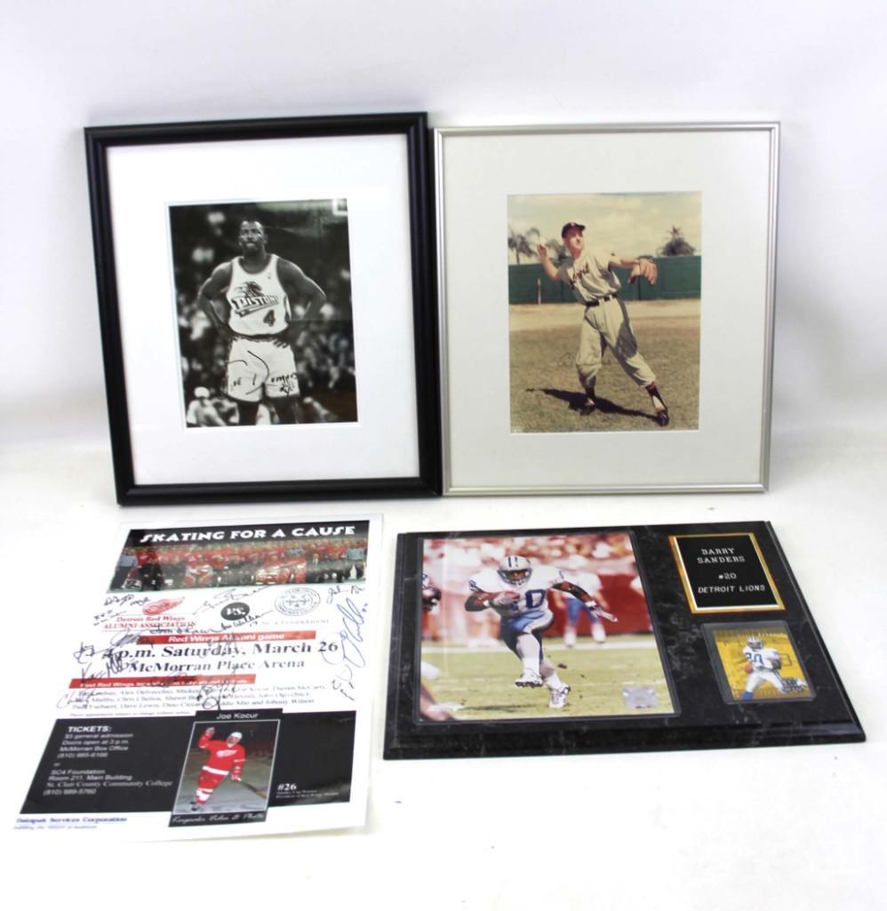 Detroit Sports Lot Kaline - Dumars - Red Wings: Detroit Sports Lot Kaline - Dumars - Red Wings Autographs NO CERTIFICATES OF AUTHENTICITY Barry Sanders Plaque