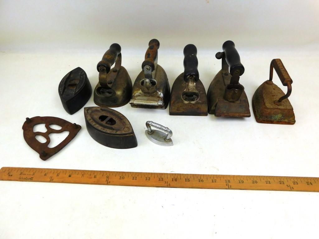 Lot of Old Sad Irons incl Cast Iron: Lot of vintage and antique sad irons including some cast iron