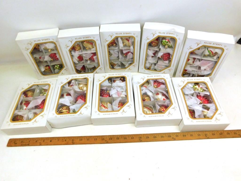 Lot of 10 Boxes of Glass Europa Christmas Ornaments: Lot of 10 Boxes of Glass Europa Christmas Ornaments Hand Made in Poland 1
