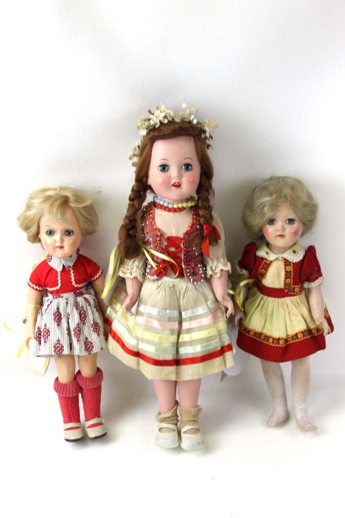 2 Ideal P90 Toni Doll and a Walking Doll 1950s: Lot of 3 vintage dolls including a walker doll from the 1950's and 2 Ideal P-90 Toni Doll from the 1950s