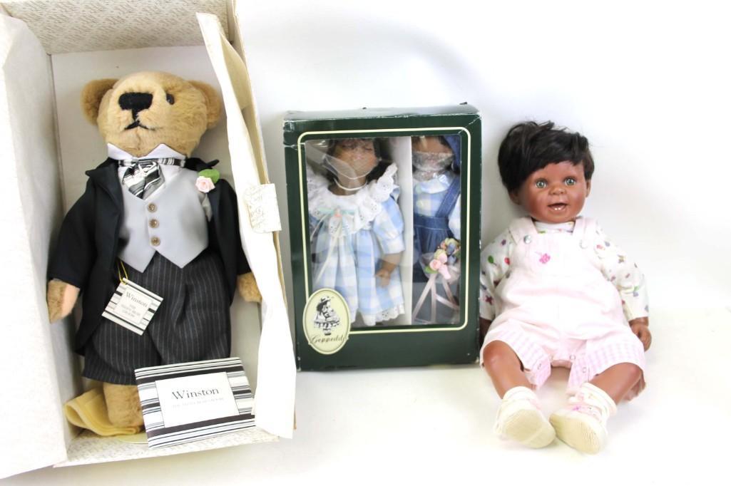 Winston Teddy Bear Groom, Geppeddo Kissing Dolls Set in: Winston Teddy Bear Groom , Geppeddo Kissing Dolls Set in Original Box , and My Way Babies Doll