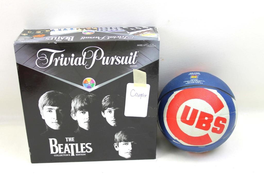 The Beatles Trivial Pursuit and a Small Chicago Cubs: The Beatles Trivial Pursuit Collector's Edition board game and a Small Chicago Cubs Basketball Condition: The Beatles Trivial Pursuit is complete
