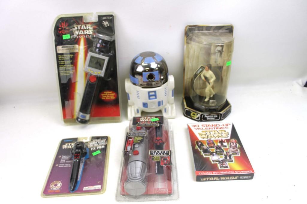Star Wars Lot incl Princess Leia Action Figure , R2D2 ,: Star Wars Lot incl Princess Leia Action Figure , R2D2 , Darth Vader FX Pen , Star Wars 3D Stand Up Valentines , Etc . Mostly New in Package
