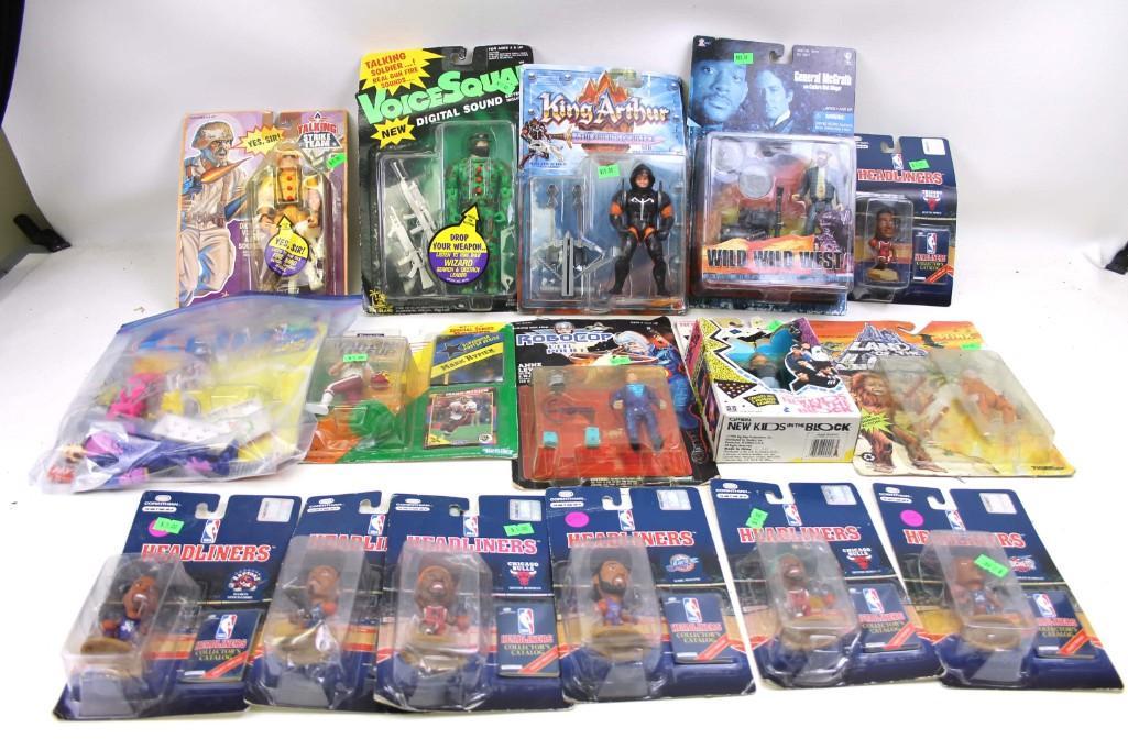 Lot of Action Figures incl NKOTB , Land of the Lost ,: Lot of action figures including a New Kids on the Block , Land of the Lost , Robocop, NBA Headliners , Wild Wild West , King Arthur , and more. New in Package