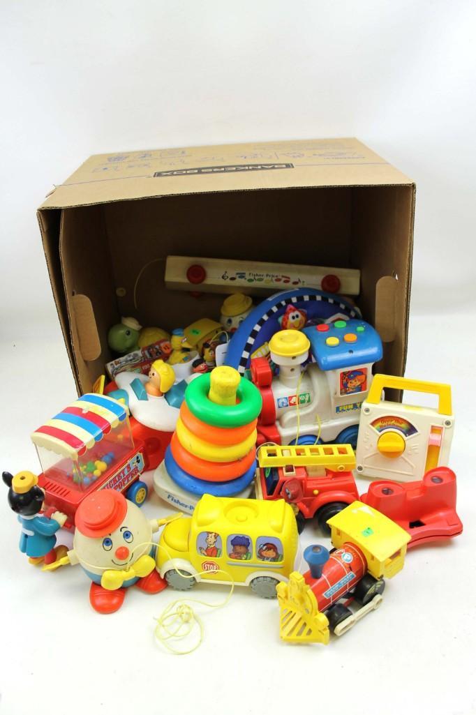 Lot of Vintage Toys incl Fisher Price: Lot of Vintage Toys incl Fisher Price . Includes Mickey's Corn Popper , The Fisher Price Toot Toot Train , and more