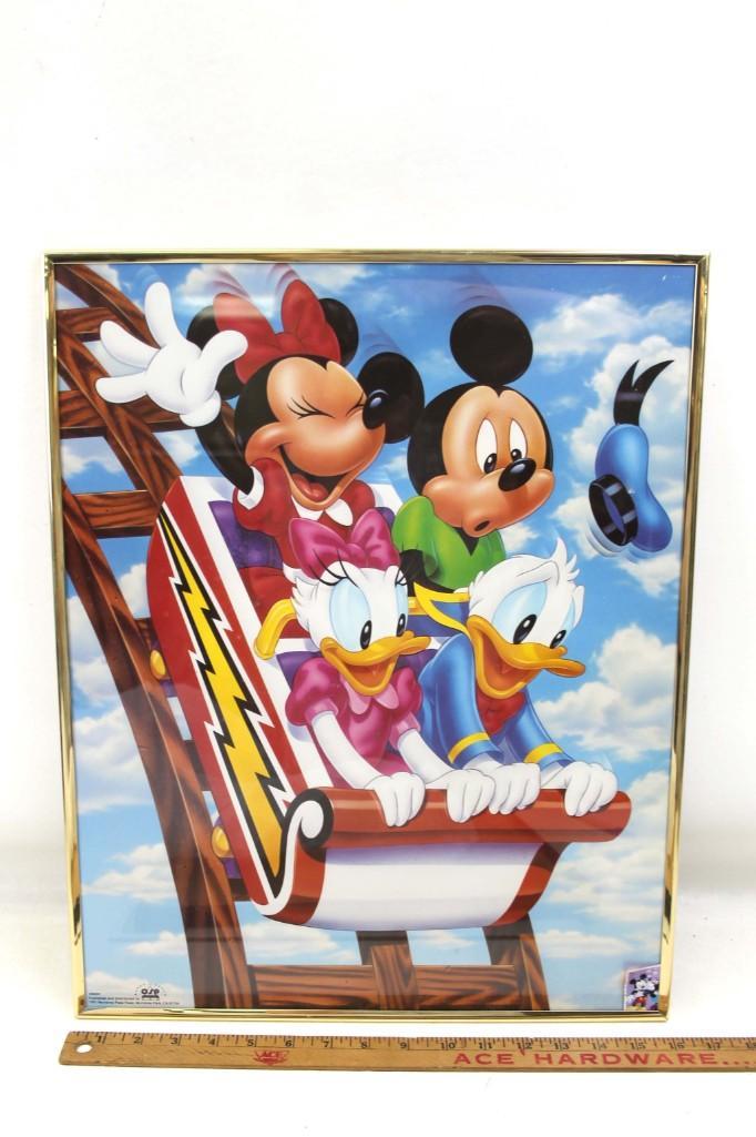 Framed Disney Mickey and Minnie Mouse Poster: Framed Disney Mickey and Minnie Mouse and Donald and Daisy Duck on a Roller Coaster Poster . Measures about 16" x 20"