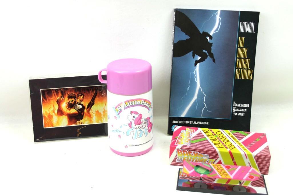 Misc Lot incl My Little Pony Thermos , Back to the: Misc Lot incl My Little Pony Thermos , Back to the Future Hover Board Replica , Resident Evil 5 Limited Edition Laser Cel with COA , Batman The Dark Knight Returns Book