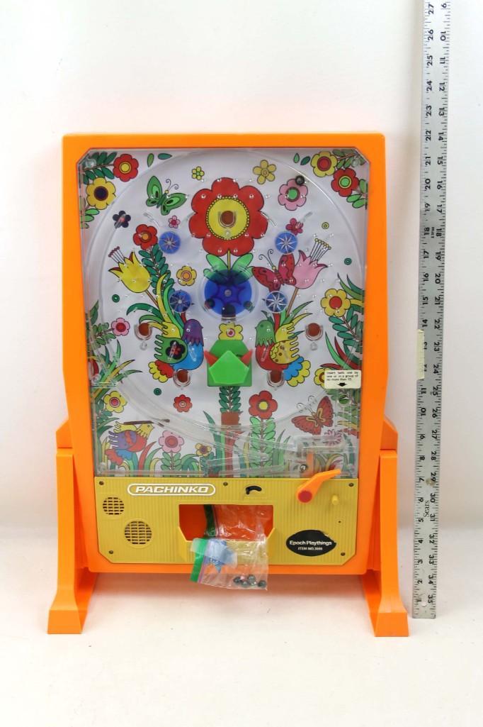 Orange 1970s Pachinko Machine with Flowers and Birds: Orange 1970s Pachinko Machine with Flowers and Birds Design