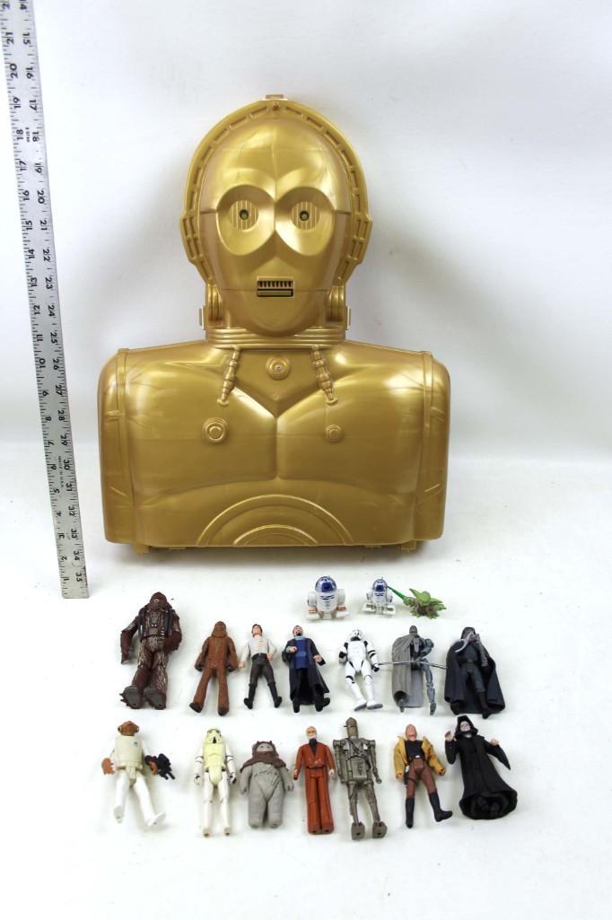 Star Wars C3PO Talking Action Figure Case w Figures,: Kenner Star Wars C3PO Talking Action Figure Case w Figures, Some Vintage , Eyes light up on case and case talks in C3PO Voice from Star Wars movies