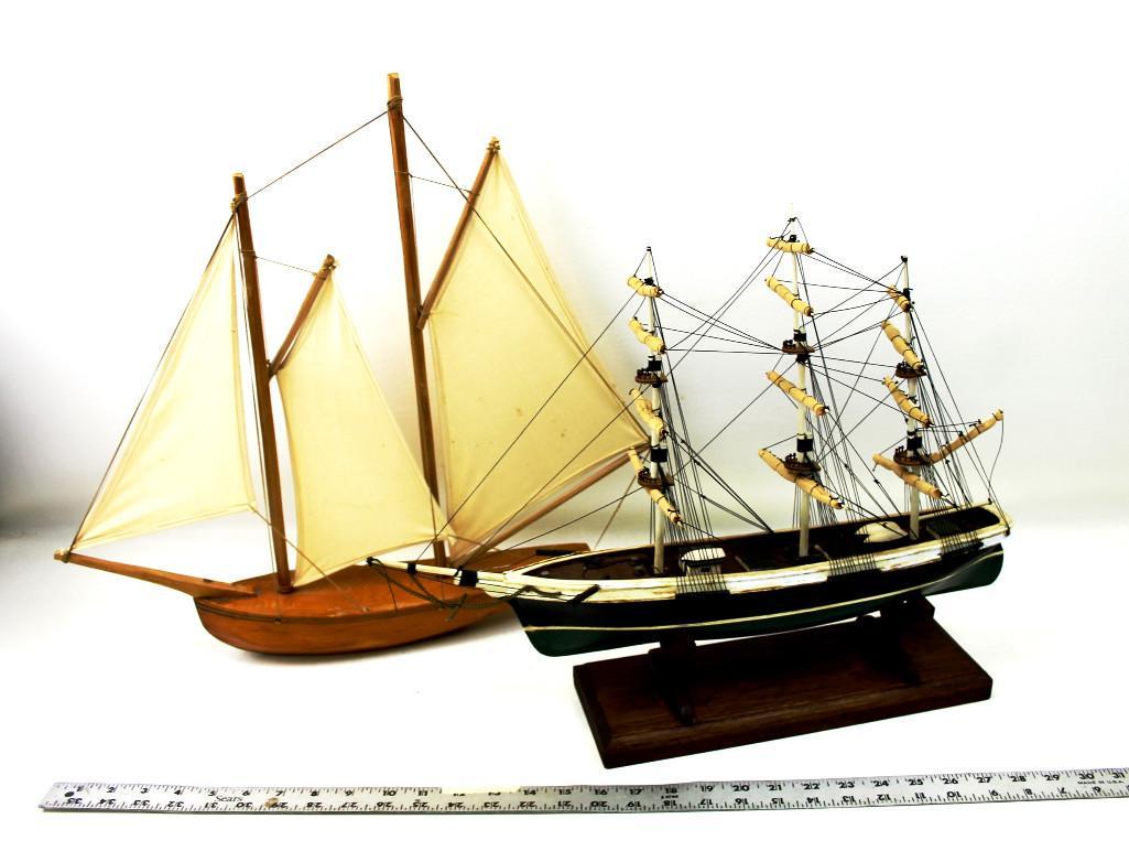 Two Wood Sailing Ships: Two Wood Sailing Ships Square rigger is highly detailed Sailboat is a souvenir from Quebec, Canada