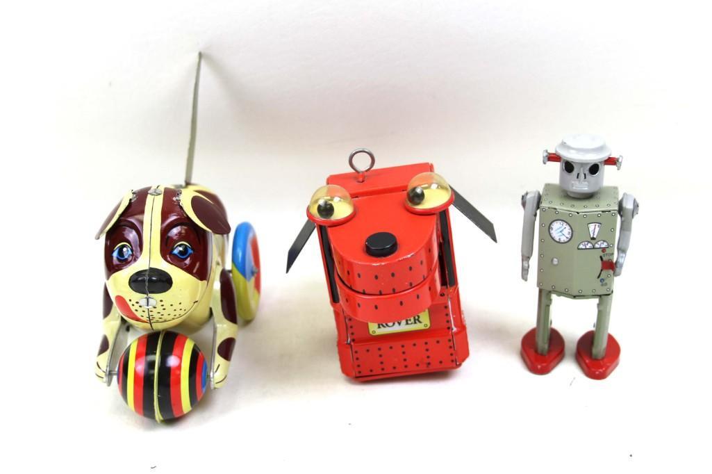Lot of 3 Tin Toys incl Dog with Ball , Red Rover , (1 of 3)