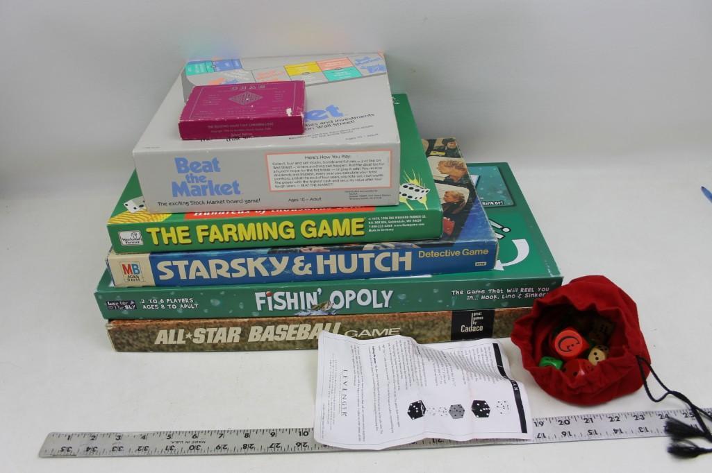 Lot of Board Games, Etc.: Lot of Board Games, Etc. Includes: Beat the Market, The Farming Game, Starsky & Hutch, Fishin' Opoly, All Star Baseball Game, etc.