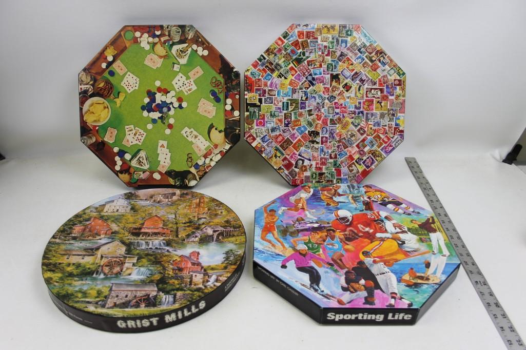 Lot of 4 Jigsaw Puzzles: Lot of 4 Jigsaw Puzzles Poker, Stamps, Grist Mills, Sports.