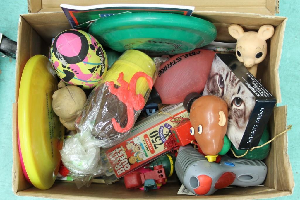 Box full of Misc. Toys incl. Barrel of Monkeys, Brain (1 of 3)