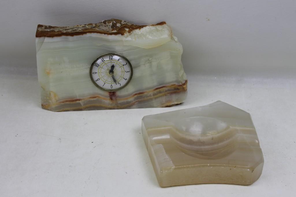 Lot of Alabaster tray and clock (1 of 5)