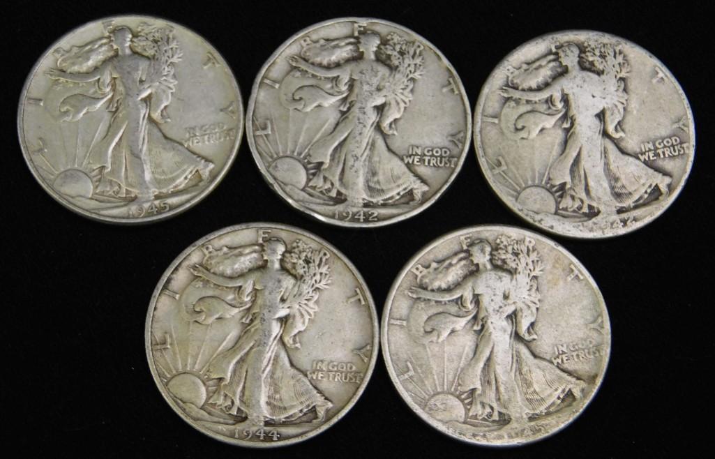 Lot of 5 Walking Liberty Half Dollars (1 of 2)