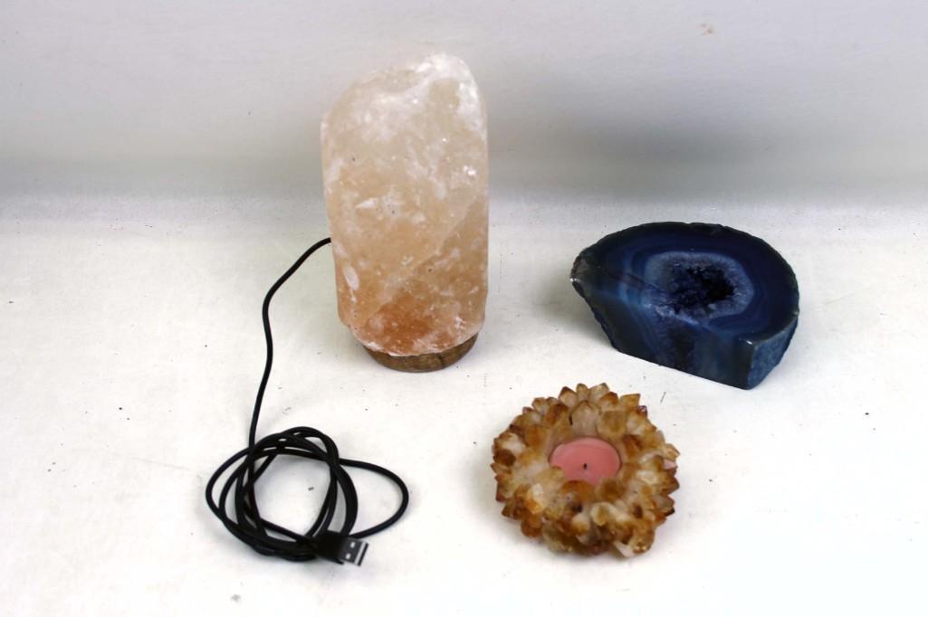 Himalayan Salt Lamp , Blue Polished Stone Slice , (1 of 3)