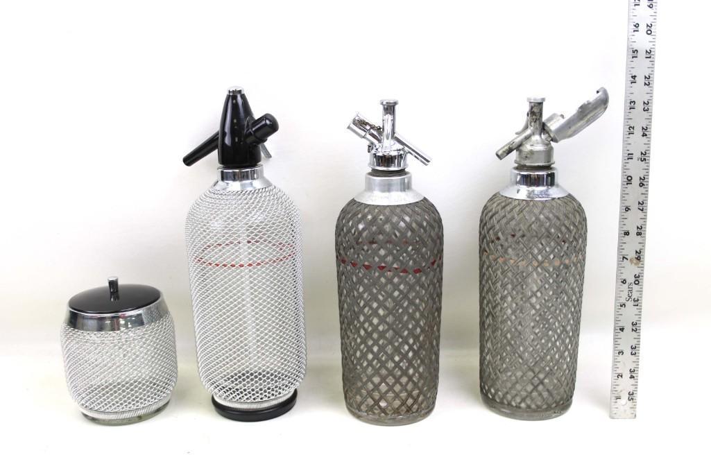 Lot of 3 Seltzer Bottles and a Jar with Lid (1 of 6)