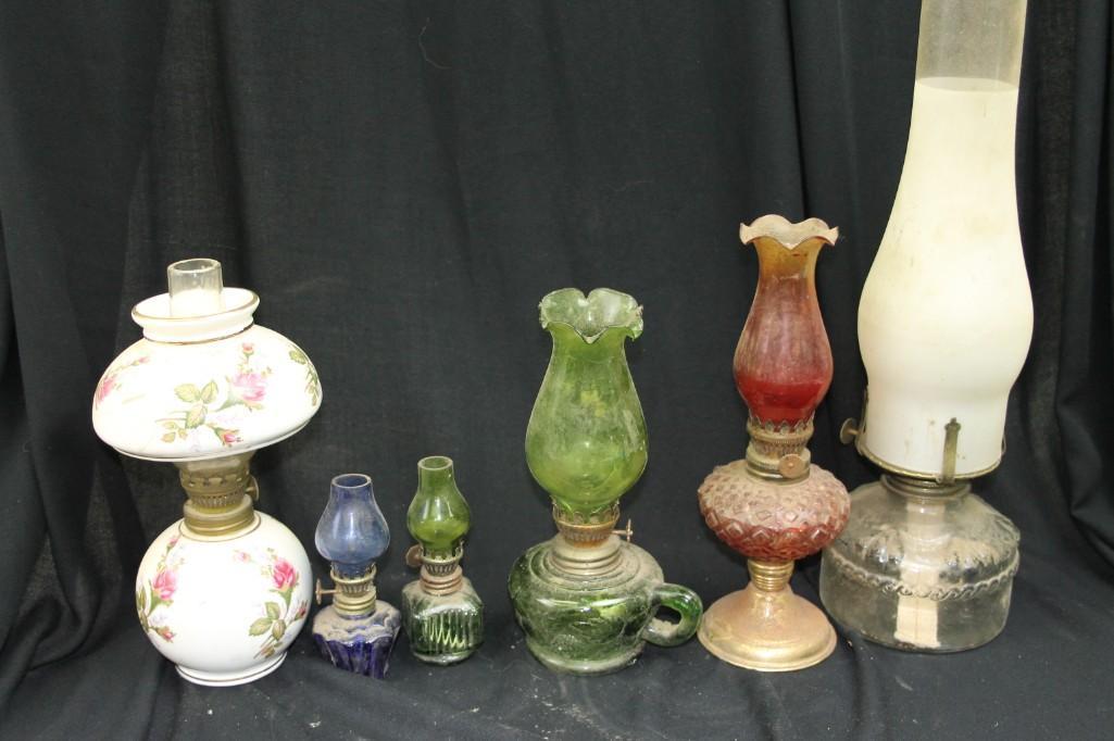 (Lot E) Lot of 5 Antique Oil Lamps: (Lot E) Lot of 5 Antique Oil Lamps