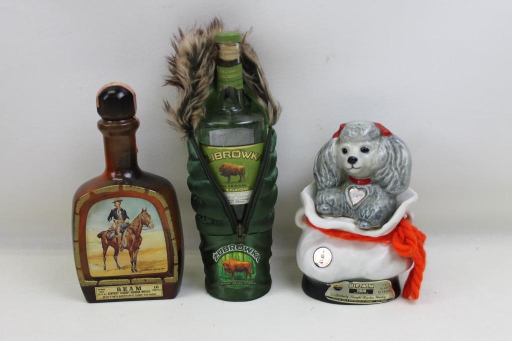 Lot of 2 Jim Beam Decanters and a Zubrowka Bison Grass (1 of 9)