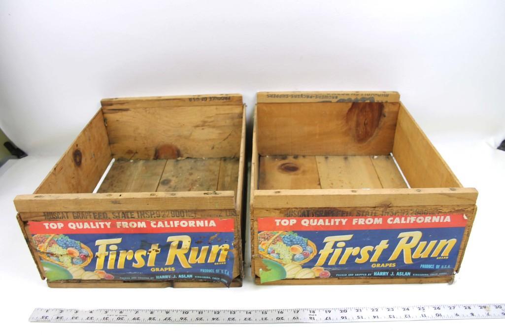 2 Vintage Wooden Fruit Crates First Run Grapes (1 of 3)