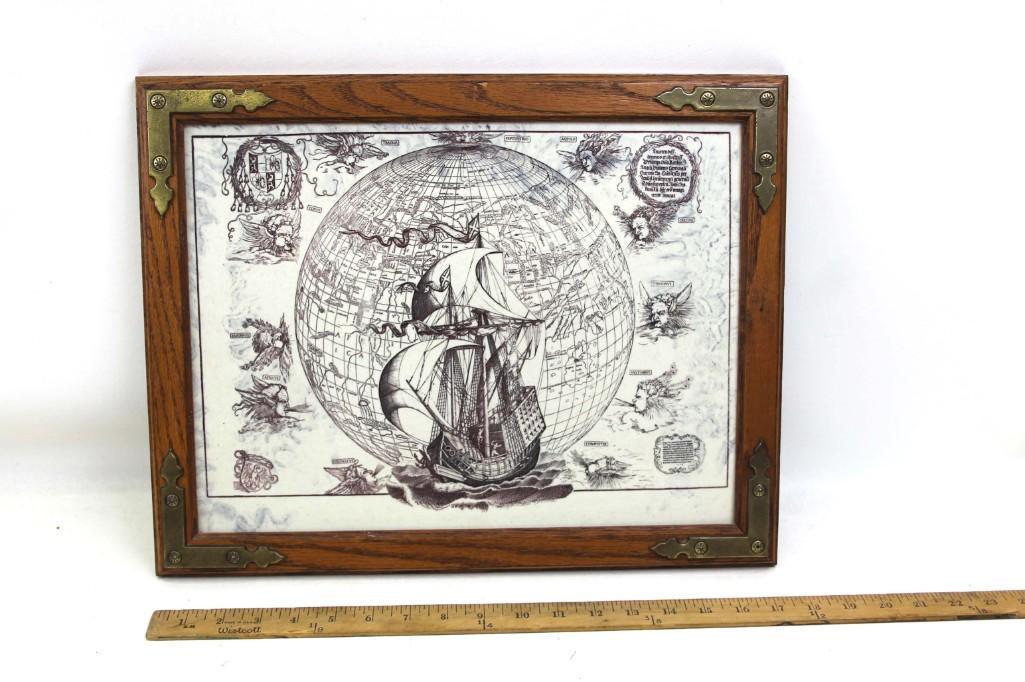 Framed Marble Etching of a Clipper Ship or a Pirate (1 of 3)