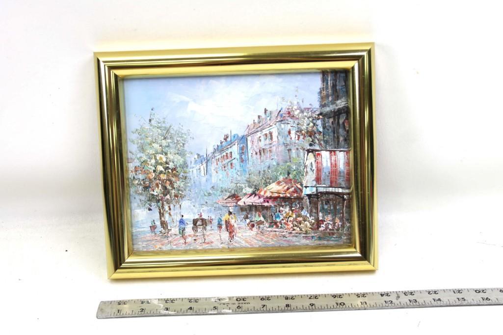 Original Framed Painting on Canvas with COA from Beech: Original Framed Painting on Canvas of a Street Scene or City Scape with COA from Beech Street Art .