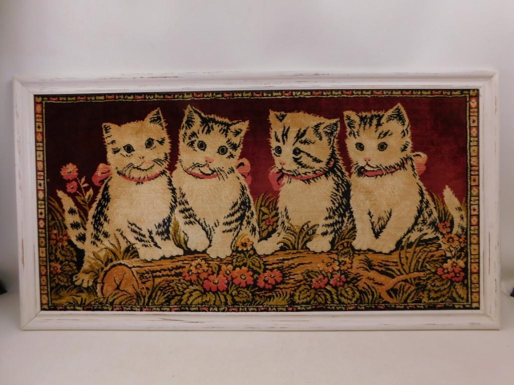 Vintage Framed Cat / Kitten Rug (1 of 4)