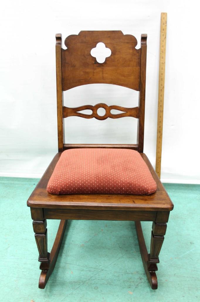 Vintage Wooden Rocking Chair with Donchian Furniture: Nice Vintage Wooden Rocking Chair with Donchian Furniture 24651 Chicago Tag on the Bottom