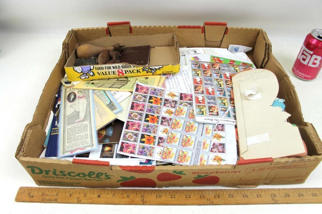 Lot of Vintage Ephemera and Smalls: Lot of Vintage Ephemera and Smalls including stickers, greeting cards, cryptomeria , etc