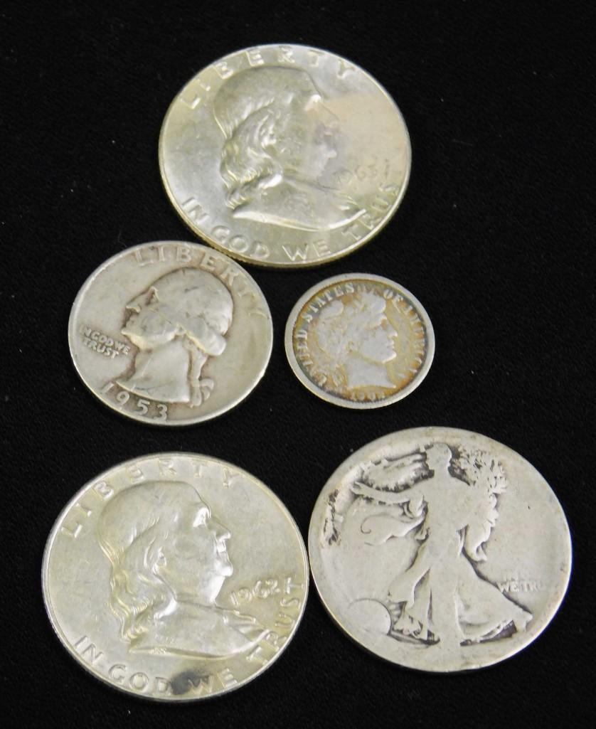 Lot of Coins incl Barber Dime , Franklin Half Dollars , (1 of 2)