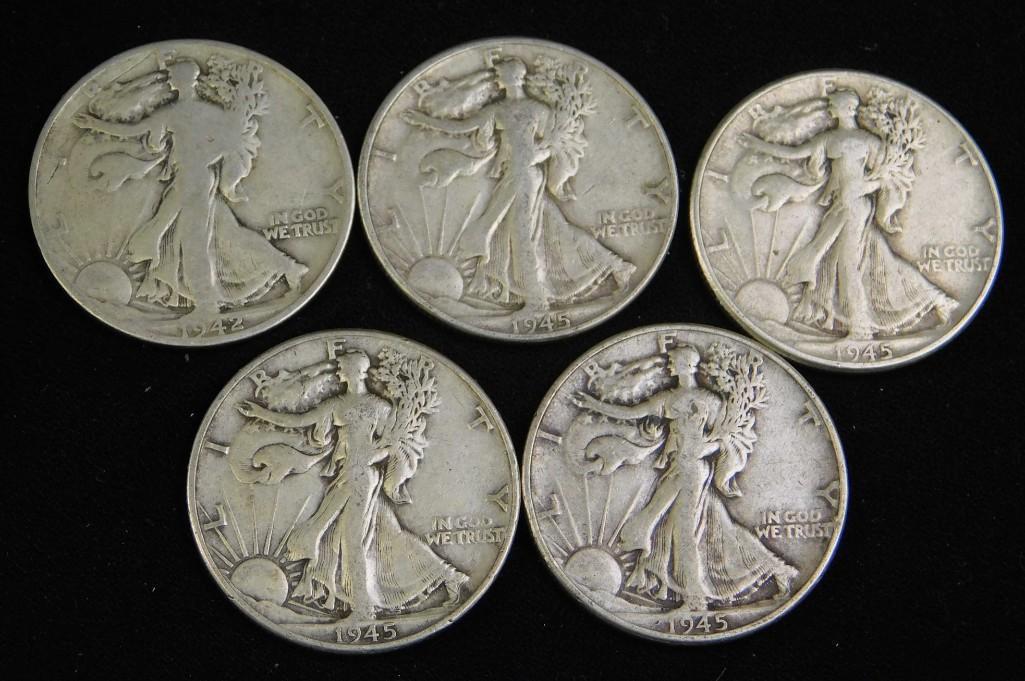 5 Walking Liberty Half Dollars (1 of 2)