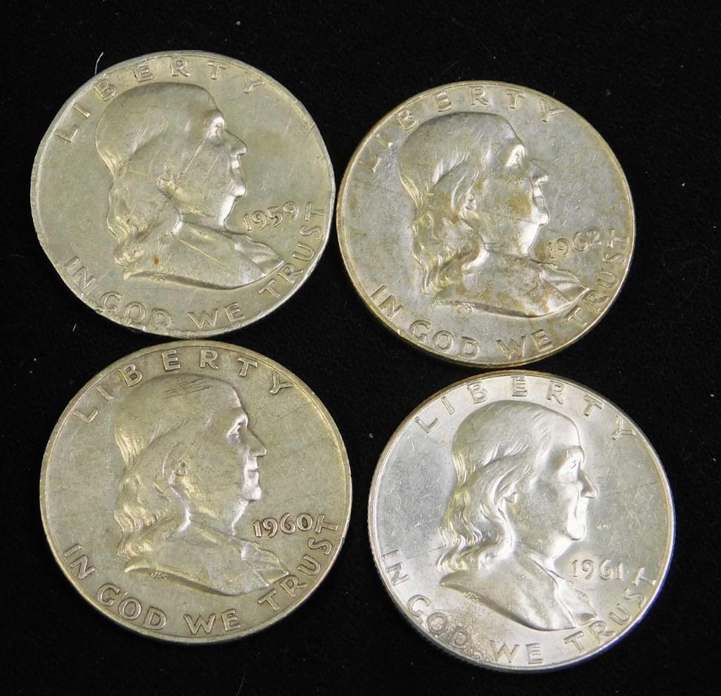 Lot of 4 Franklin Half Dollars (1 of 2)