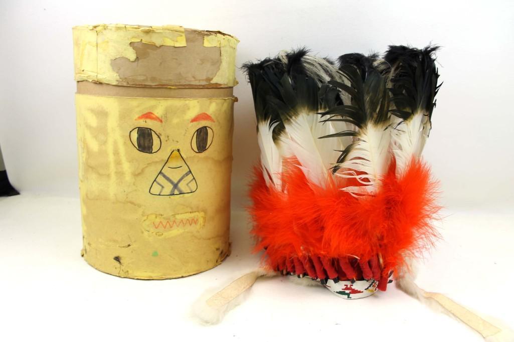 Kids Indian Head Dress with Storage Box: Children's Native American Head Dress with Storage Box This may have been used with the Boy Scouts back in the day