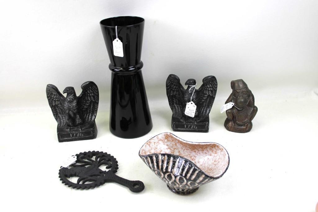 Vintage Lot incl MCM Pottery Bowl , Eagle Bookends , (1 of 6)