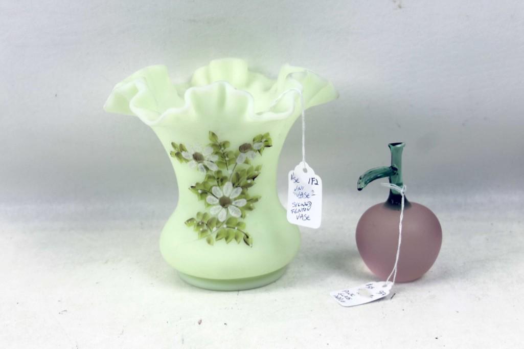 Fenton Custard Glass Vase Signed and a Glass Apple (1 of 4)