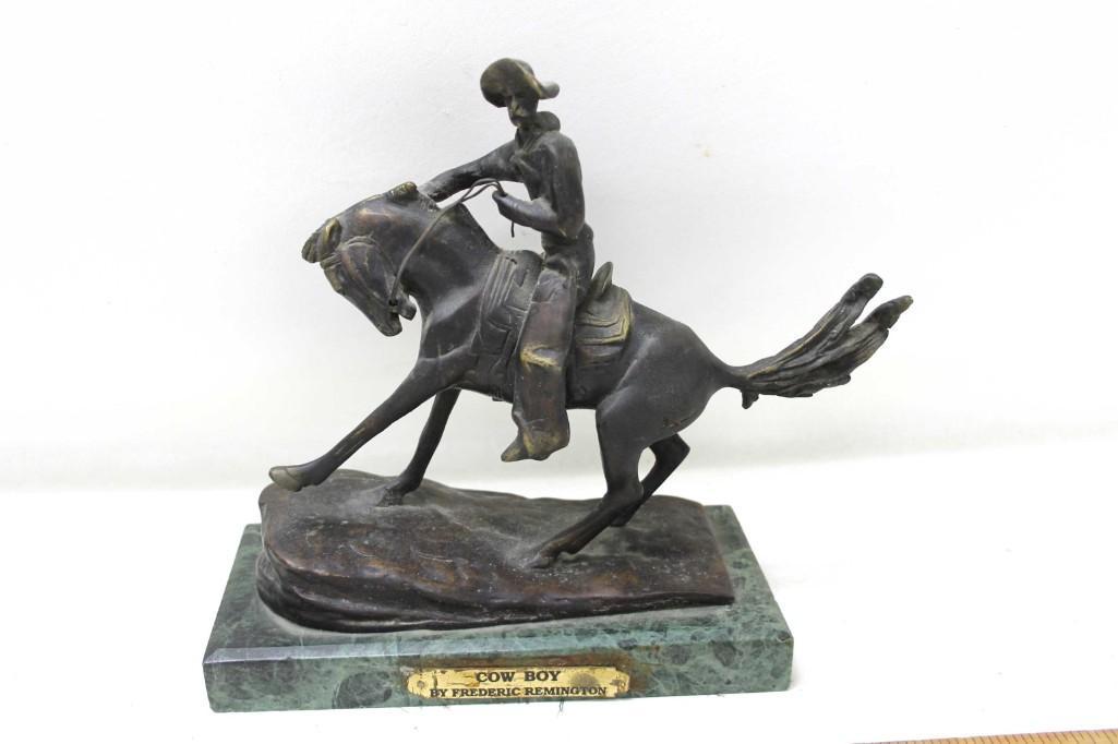 The Cowboy Bronze Sculpture - Repro Frederic Remington: The Cowboy Bronze Cowboy Sculpture - Reproduction Frederic Remington w/ Marble Base