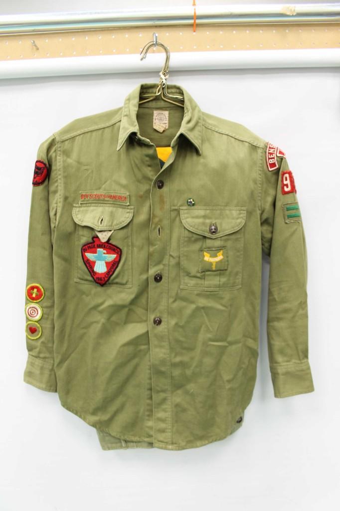 Vintage Boy Scouts Uniform Shirt and pants with patches: Vintage Boy Scouts Uniform Shirt and pants with patches It mentions Du Page area and 1963