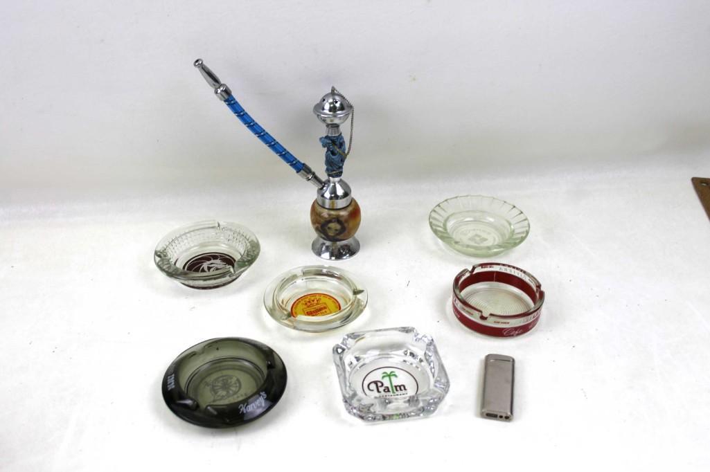 Lot of Tobacciana incl Vintage Ashtrays , Lighter ,: Lot of Tobacciana incl Vintage Advertising Ashtrays , Lighter , Hookah