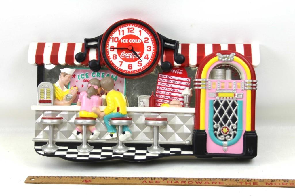 Coca Cola Wall Clock w Ice Cream Parlor Design: Coca Cola Wall Clock w Ice Cream Parlor Design . Made mostly from plastic