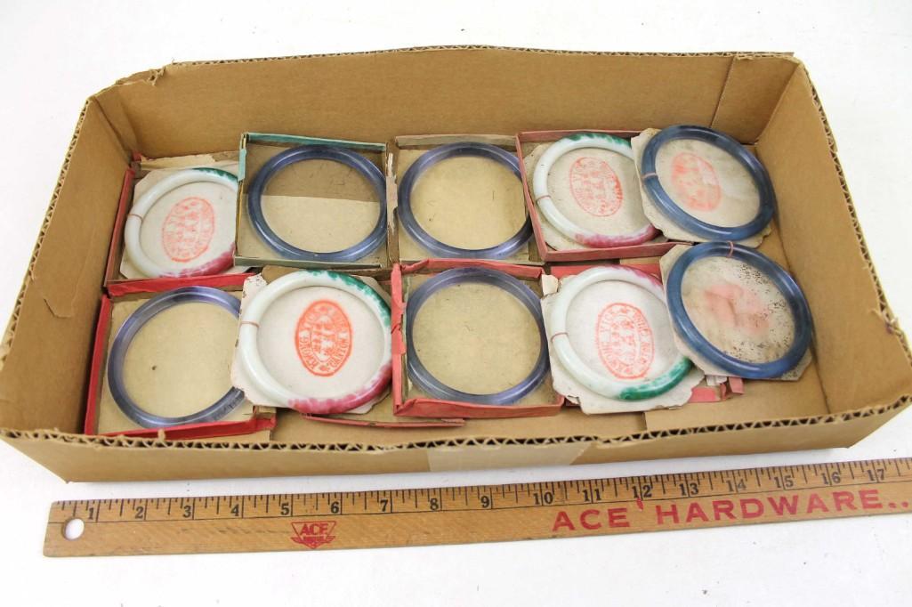 Lot of 10 Vintage Peking Glass Bangle Bracelets: Lot of 10 Vintage Peking Glass Bangle Bracelets including blue ones , and multi colored green-red-off-white ones . Various sizes